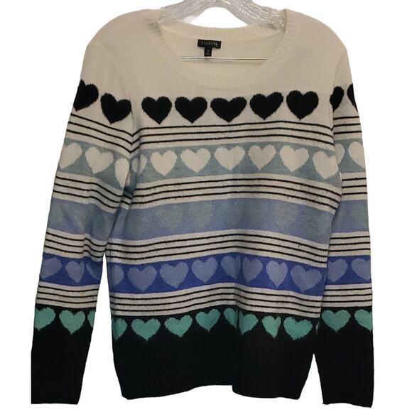 Talbots Sweaters - Talbots Multicolored Knit Sweater Hearts and Stripes Size Medium